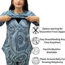 the starmom Women's Zipless Hosiery Cotton Printed Maternity & Feeding Night Suit Set of Top & Pajama Set | Pre & Post Pregnancy Nursing Night Dress image 1