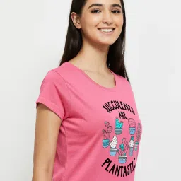 max Women Nylon Printed Round Neck Capris Set T-Shirt with Capris image 3