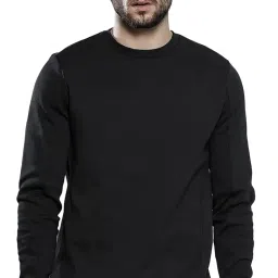 leotude Men's Sweatshirt, Regular Fit Loopknit Round Neck Solid Black Sweatshirt image 2