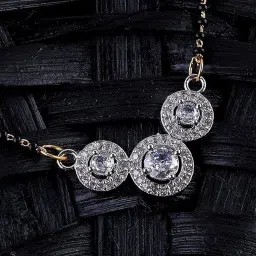 gehena by estele Gold & Rhodium Plated Shimmering Trio Circular Pendant Mangalsutra Chain with Black Beads & White Crystals for Women image 1