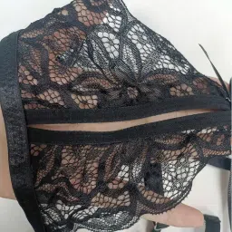 Sexy Lace Lingerie Set with Bow Detail, Triangle Bralette and String Thong image 3