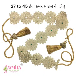 jaymita Traditional Floral Stone Work Waist Belt, 55mm Wide, Gold Tassels, 26 Inches Length, Saree Kamarbandh Flower Pattern image 2