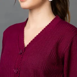 wear lusso Women's Woolen V-Neck Buttoned Full Sleeve Cardigan Self Design Soft Wool Fabric Winter Wear Pure Wool Sweater with Pockets Stylish Outdoor and Office Wear Girls image 2