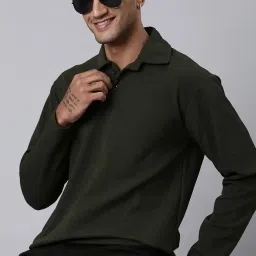 lewel Men's Stylish Textured Full Sleeve Polo T-Shirt (Olive Green) image 1