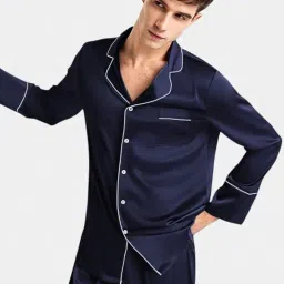 bella babe by sk Super Soft Satin Nightwear for Men | Gentleman Cuff | Size XS to 3XL | Premium Nighsuit | Luxury Co Ord Set | Pjyama Set | Travel Outfit image 2