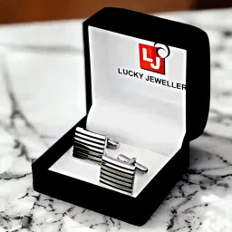 lucky jewellery Unique Men Jewelry Silver Plated Black Color Sleeve Button Formal Cuff Button Wedding Shirt Button, Suit, Blazer Cufflinks Pair Gift Set For Men (352-CHC54-1116-S) image 4