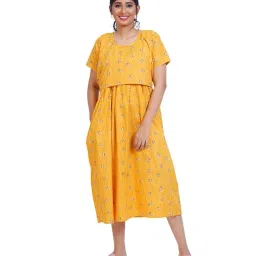 menmaii Zipless One Piece Maternity & Feeding Dress/Gown/Nighty| 100% Cotton with a Side Pocket | Calf/Full Length/for Pregnancy & Nursing- (L to 4XL) image 3