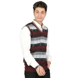 mont connett Men Woolen Printed V-Neck Design Sleeveless Pullover Heavy Rainbow Fabric Winter Wear Pure Wool Cardigan Regular Coaty Fully Warm Heavy Pullover Cardigans Free Sizes image 2