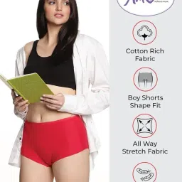 lux amore Women's High Coverage Super Combed Cotton Elastane Stretch Mid Waist Boy Shorts with Concealed Waistband and StayFresh Treatment(Pack of 3) (Colors&Print May Vary) image 2