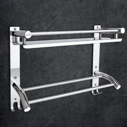 Stainless Steel Single Layer Shelf with Towel Rod, Multipurpose Bath STEEL SILVER Towel Holder-image-10