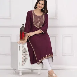 his&her Women Embroidered, Embellished Viscose Rayon Straight Kurta-picture-26