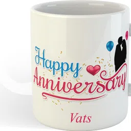 uniarawalas Happy Anniversary Vats Name Ceramic Coffee Mug image 2