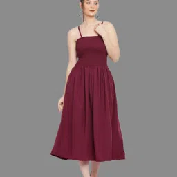 hoc's Women Fit and Flare Maroon Midi/Calf Length Dress-picture-23