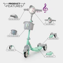 dash Noddy Deluxe 3 wheel Kids Scooter with Storage Basket and LED Lights (Green)… image 2