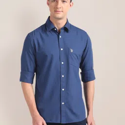 u.s. polo assn. Men Tailored Fit Solid Cut Away Collar Casual Shirt-picture-29
