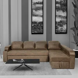 casacraft from pepperfry Cameo LHS Fabric Pull-Out Sofa Cum Bed in Brown Colour with Storage-picture-10