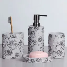 obsessions 4Pcs Polyresin Stain Resistant Bath Set (Grey)-picture-30