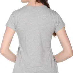 shaun Women Self Design Round Neck Cotton Blend Grey T-Shirt image 1