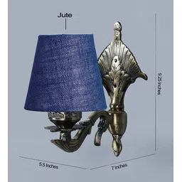 new era Antique Gold Wall Lamp with Jute Conical Blue Shade image 3