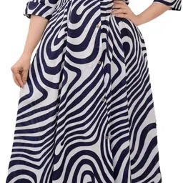 ethnoglan Women A-line Blue, White Midi/Calf Length Dress-picture-43