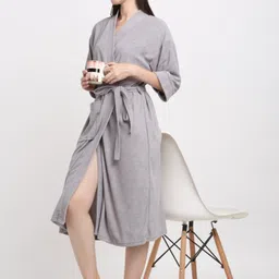 poorak Grey Free Size Bath Robe image 5