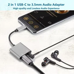 ELECOVER Silver Silver Type C to 3.5mm Aux Headphone Splitter Adapter Jack & Charging Converter Phone Converter image 5