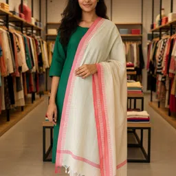 hut Khadi Cotton Solid Red Women Dupatta-picture-18