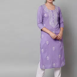 angita Women Chikan Embroidery Cotton Rayon A-line Kurta image 4