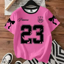 englishpremium Women Printed Round Neck Cotton Blend Black, Pink T-Shirt-picture-23