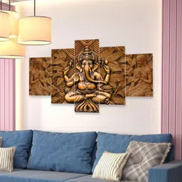masstone Lord Ganesha Religious 5 Piece Panel MDF Digital Reprint 17 inch x 30 inch Painting image 4