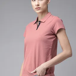 roadster Women Solid Polo Neck Pure Cotton Pink T-Shirt image 3