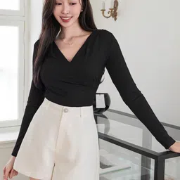 tanushk Casual Regular Sleeves Solid Women Black Top image 2