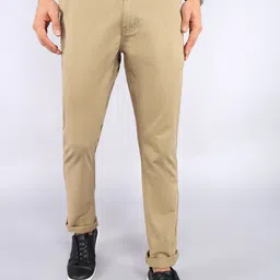 wrogn Men Slim Fit Beige Cotton Blend Trousers-picture-11