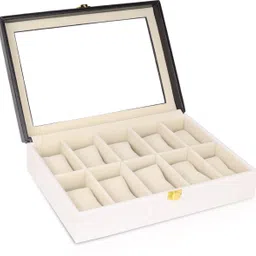 ayesha goods Luxury 10 Slot Watch Box Organizer Black & White Crocodile Pattern Watch Box image 5