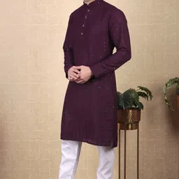 koshin Men Paisley, Embroidered Cotton Blend Straight Kurta-picture-17