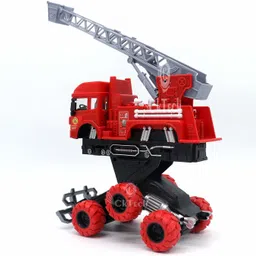 dikuji enterprise Heavy Deformation Fire Rescue Truck Construction Fiction Power Push and go with 6 Wheel Toy for Kids with Sound and Lights image 2