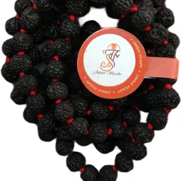 Black Rudraksha Mala 7mm 5 Mukhi for Japa Puja and Neck Wearing, 100% Original 108+1 Nos Beads Rosary Length 40cm for Men and Women Wood Chain-image-4