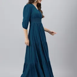 raiyani enterprise Women Fit and Flare Blue Maxi/Full Length Dress image 4