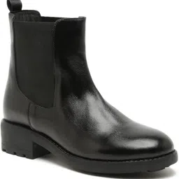 teakwood leathers Women Black Solid Genuine Leather Mid-Top Chalsea Boots Boots For Women-picture-12