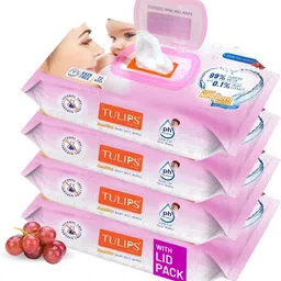 tulips Baby Wet wipes with LID (72 Wipes X 4 Packs) for Gentle Cleaning/ Moisturising, Rash Free, 99% Purified Water with Grapefruit Extracts-picture-19