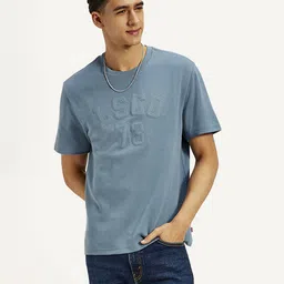levi's Men Typography Crew Neck Pure Cotton Blue T-Shirt-picture-12