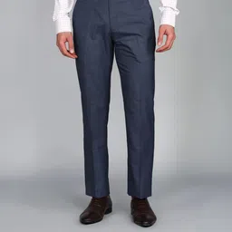 park avenue Men Regular Fit Blue Polyester Trousers image 1