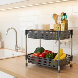 umax Plastic & Steel Multi-Layer Organizer Rack | Durable Storage Shelf Plastic, Stainless Steel Kitchen Trolley image 3