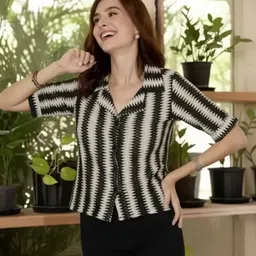 sunilclotheswala Women Regular Fit Striped Button Down Collar Casual Shirt-picture-14