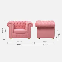 casacraft from pepperfry Derby Velvet Fabric 1 Seater Sofa in Blush Pink Color image 2