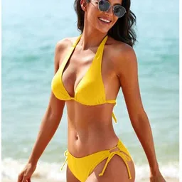 valardoh Solid Women Bikini Yellow Swimsuit image 3