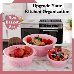 flipkart smartbuy Plastic Round Kitchen Fruit and Vegetable Baskets for Storage (Pink) Storage Basket image 4