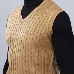 cantabil Men Self Design V Neck Brown Sweater image 5