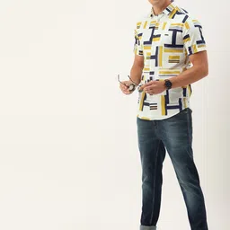 the indian garage co. Men Slim Fit Printed Cut Away Collar Casual Shirt image 4