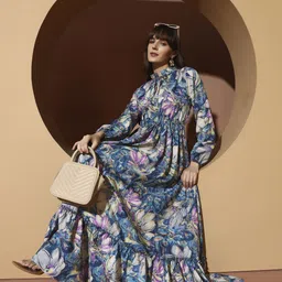 zwerlon Women A-line Multicolor Maxi/Full Length Dress image 5